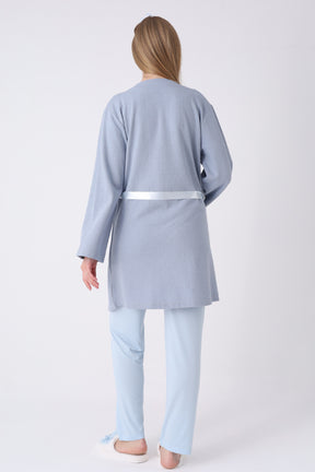 Lacy 3-Piece Maternity-Nursing Pajama & Textured Robe Set Blue - 3463