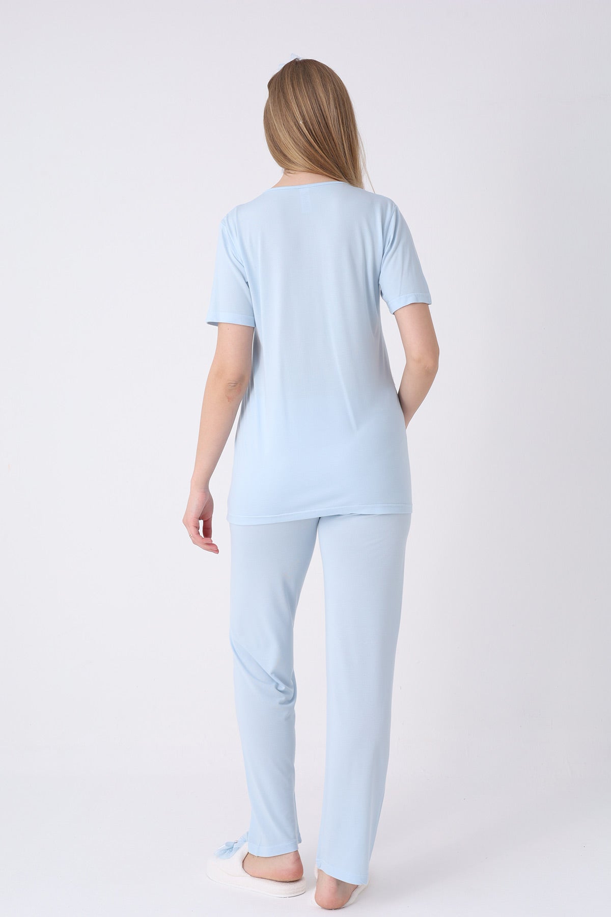 Lacy 3-Piece Maternity-Nursing Pajama & Textured Robe Set Blue - 3463