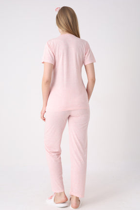 Lace Collar 3-Piece Maternity-Nursing Pajama & Flower Patterned Robe Set Salmon - 3471