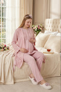 Classy Lace Collar 3-Piece Maternity-Nursing Pajama & Jacquard Robe Set Powder - 3476