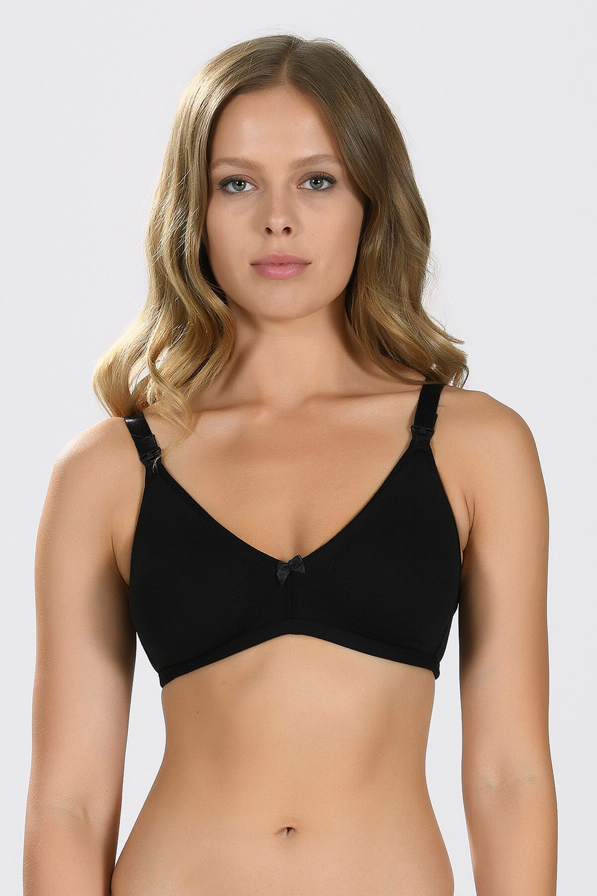 Wide-Strap Non-Underwired Cotton Nursing Bra Black - 3581