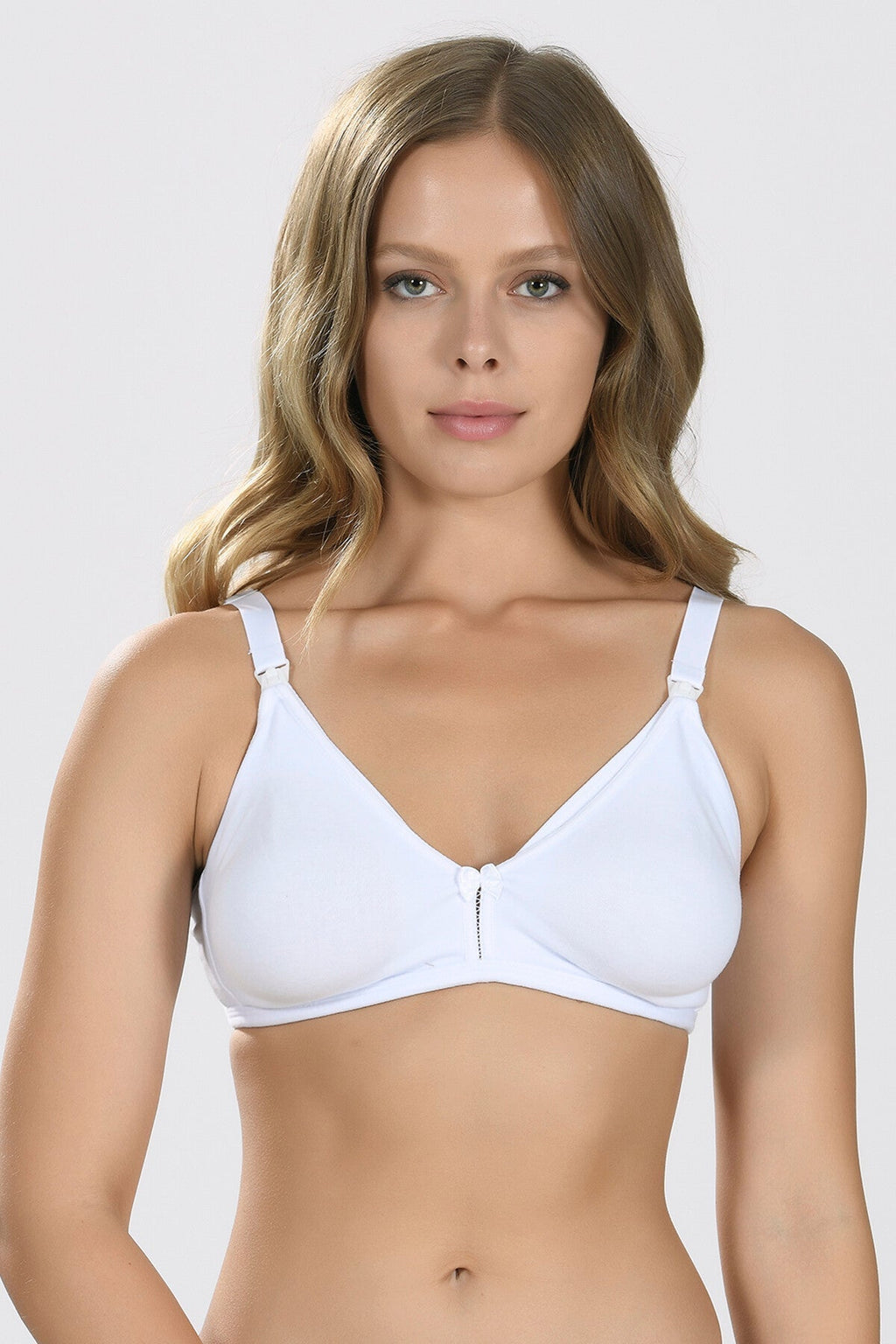Wide-Strap Non-Underwired Cotton Nursing Bra White - 3581