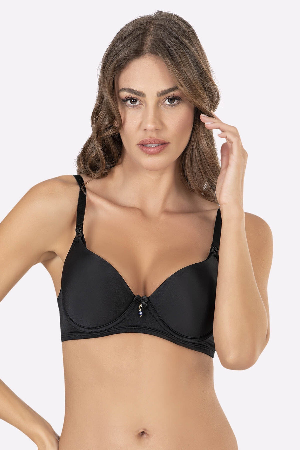 Evil Eye Charm Underwired Padded Contour Cup Nursing Bra Luxury Everyday Look Black - 3628