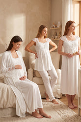 Flywheel Arm Lace Shoulder 4-Piece Maternity-Nursing Set Ecru - 4066