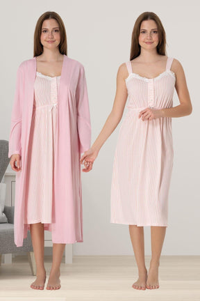 Lace Collar Striped 4 Piece Maternity-Nursing Set Powder - 4096