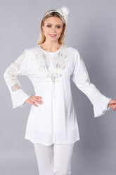 Guipure 3-Pieces Maternity & Nursing Pajamas With Robe Ecru - 4120