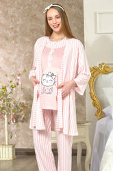 Kitty Pattern 3-Piece Maternity-Nursing Pajama & Robe Set Powder - 4123