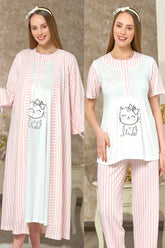 Kitty Pattern 4-Piece Maternity-Nursing Set Ecru - 412421