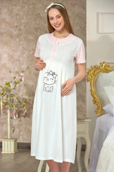 Kitty Pattern Maternity & Nursing Nightgown Ecru - 4122