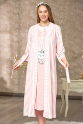 Kitty Pattern Maternity-Nursing Nightgown & Robe Set Powder - 4124