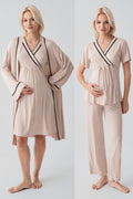 Piped Wrap 4-Piece Maternity-Nursing Set Beige - 417217
