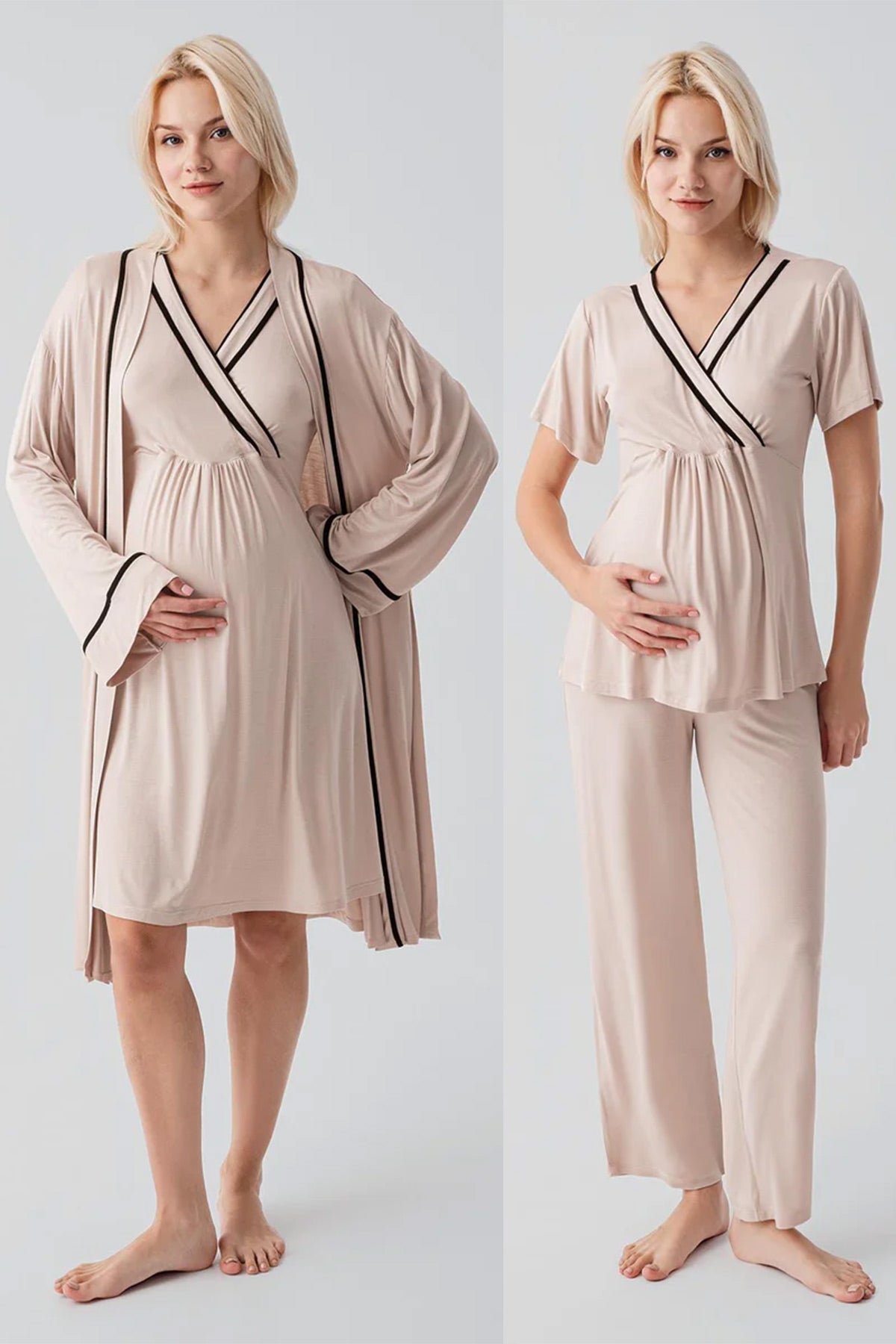 Piped Wrap 4-Piece Maternity-Nursing Set Beige - 417217