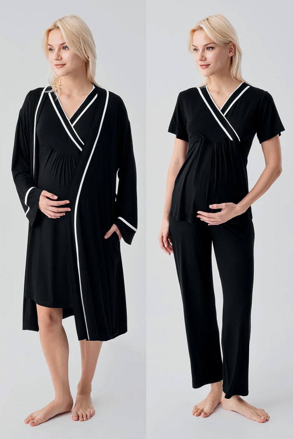 Piped Wrap 4-Piece Maternity-Nursing Set Black - 417217