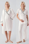 Piped Wrap 4-Piece Maternity-Nursing Set Ecru - 417217