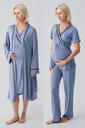 Piped Wrap 4-Piece Maternity-Nursing Set Indigo - 417217