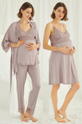 Lace Strappy 4-Piece Maternity-Nursing Set Mink - 431490
