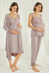 Lace Shoulder 4-Piece Maternity-Nursing Set Mink - 438440