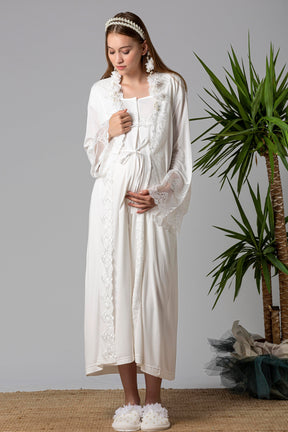 طقم الرضاعة والحوامل 4 قطع بياقة دانتيل وتفاصيل دانتيل إكرو - 5015