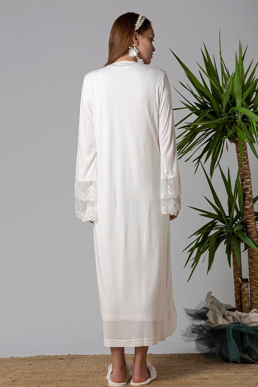 Lace Collar and Lace Detailed 4-Piece Maternity-Nursing Set Ecru - 5015