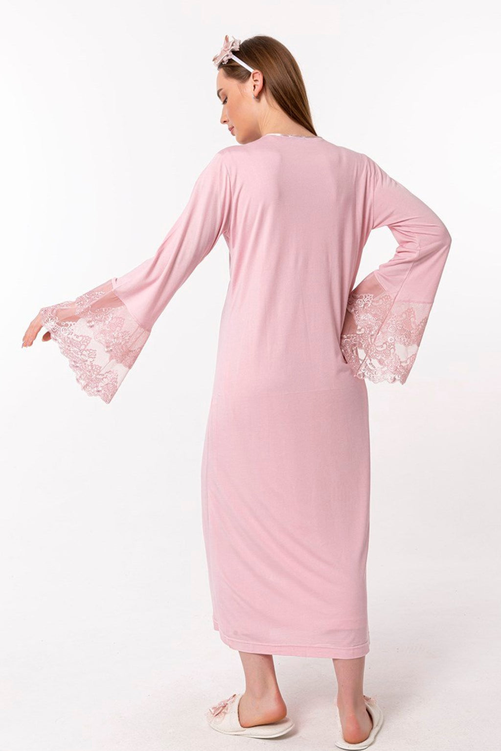 Lace Collar and Lace Detailed 4-Piece Maternity-Nursing Set Pink - 5015