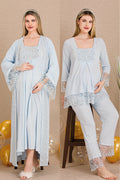 Elegant Lace Embroidered 4-Piece Maternity Feeding-Friendly Set Blue - Y501203