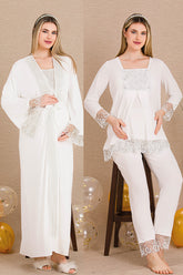 Elegant Lace Embroidered 4-Piece Maternity-Nursing Set Ecru - 501203