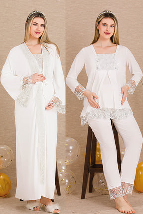 Elegant Lace Embroidered 4-Piece Maternity-Nursing Set Ecru - 501203