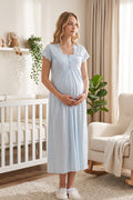 Lace Collar Maternity & Nursing Nightgown Blue - 5013