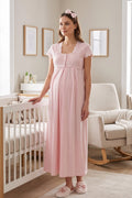 Lace Collar Maternity & Nursing Nightgown Pink - 5013