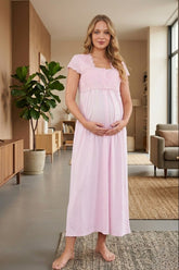 ثوب نوم بياقة دانتيل للحمل والرضاعة وردي - 5013