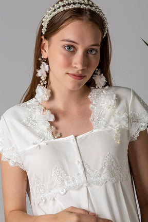 Lace Collar Maternity & Nursing Nightgown Ecru - 5013