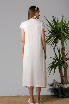 Lace Collar Maternity & Nursing Nightgown Ecru - 5013