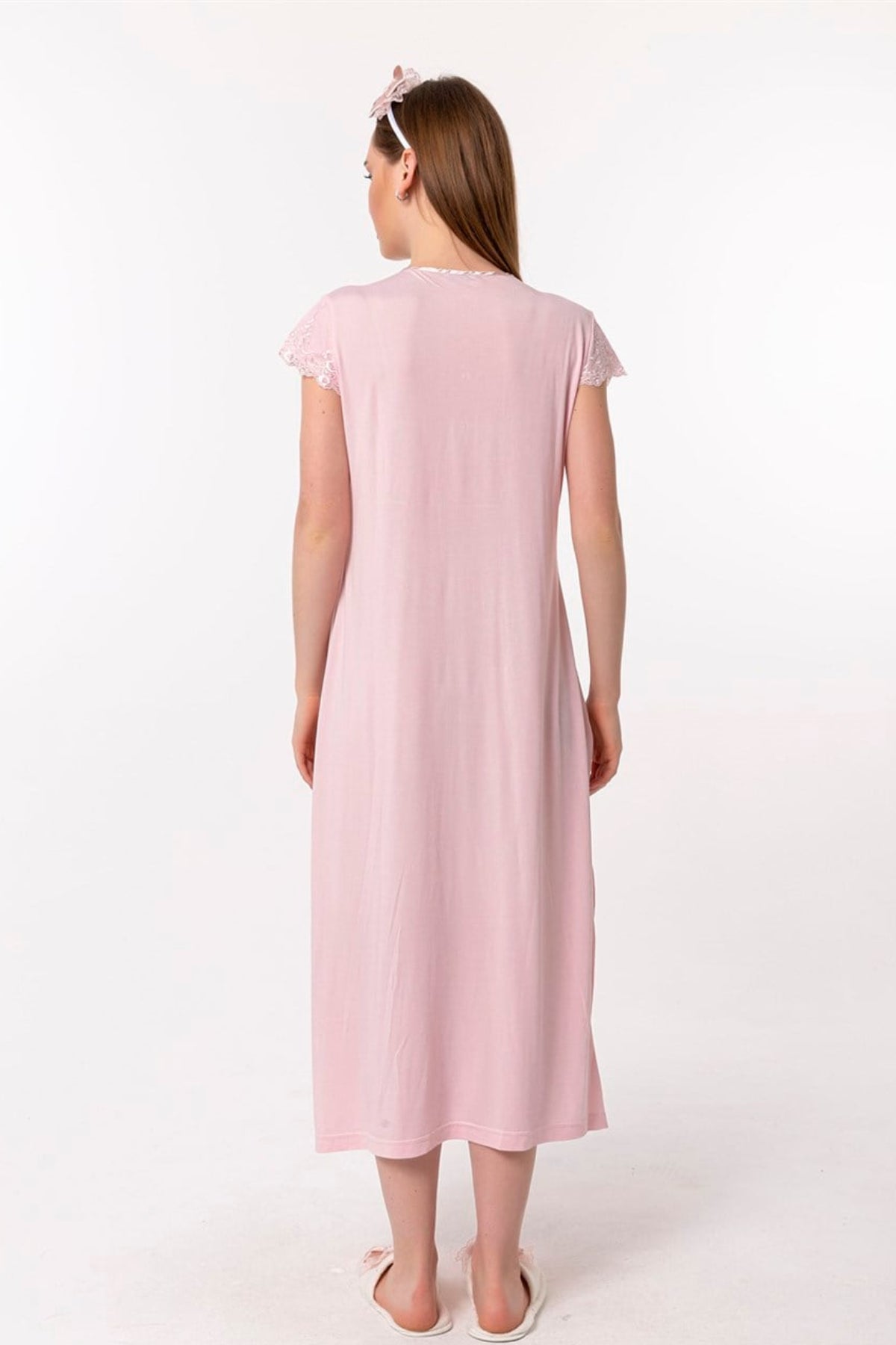 Lace Collar and Lace Detailed 4-Piece Maternity-Nursing Set Pink - 5015
