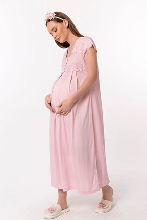 Lace Collar Maternity & Nursing Nightgown Pink - 5013