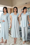 Lace Collar and Lace Detailed 4-Piece Maternity-Nursing Set Blue - 5015