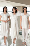 Lace Collar and Lace Detailed 4-Piece Maternity-Nursing Set Ecru - 5015