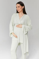 Double Breasted 3-Pieces Maternity & Nursing Pajamas With Robe Mint - 502