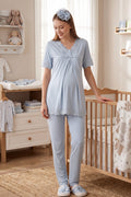 Lace Detailed Maternity & Nursing Pajama Set Blue - 5032