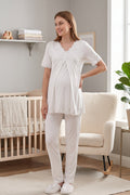 Lace Detailed Maternity & Nursing Pajama Set Ecru - 5032