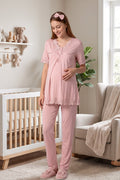 Lace Detailed Maternity & Nursing Pajama Set Pink - 5032