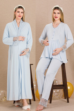 Lace Sleeve and Lace Detailed 4-Piece Maternity-Nursing Set Blue - 503204
