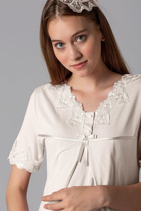 Lace Detailed Maternity & Nursing Pajama Set Ecru - 5032