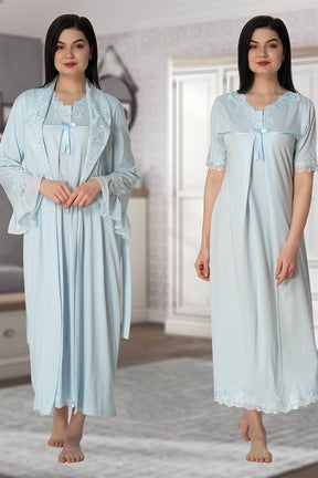 Lace Detailed 4-Piece Maternity-Nursing Set Blue - 5036