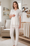 Lace Trim Maternity & Nursing Pajama Set Ecru - 5042