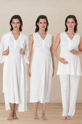 Elegant Lace Collar 4-Piece Maternity-Nursing Set Ecru - 5066