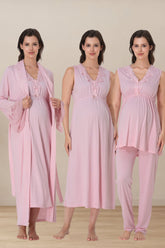 Elegant Lace Collar 4-Piece Maternity-Nursing Set Pink - 5066