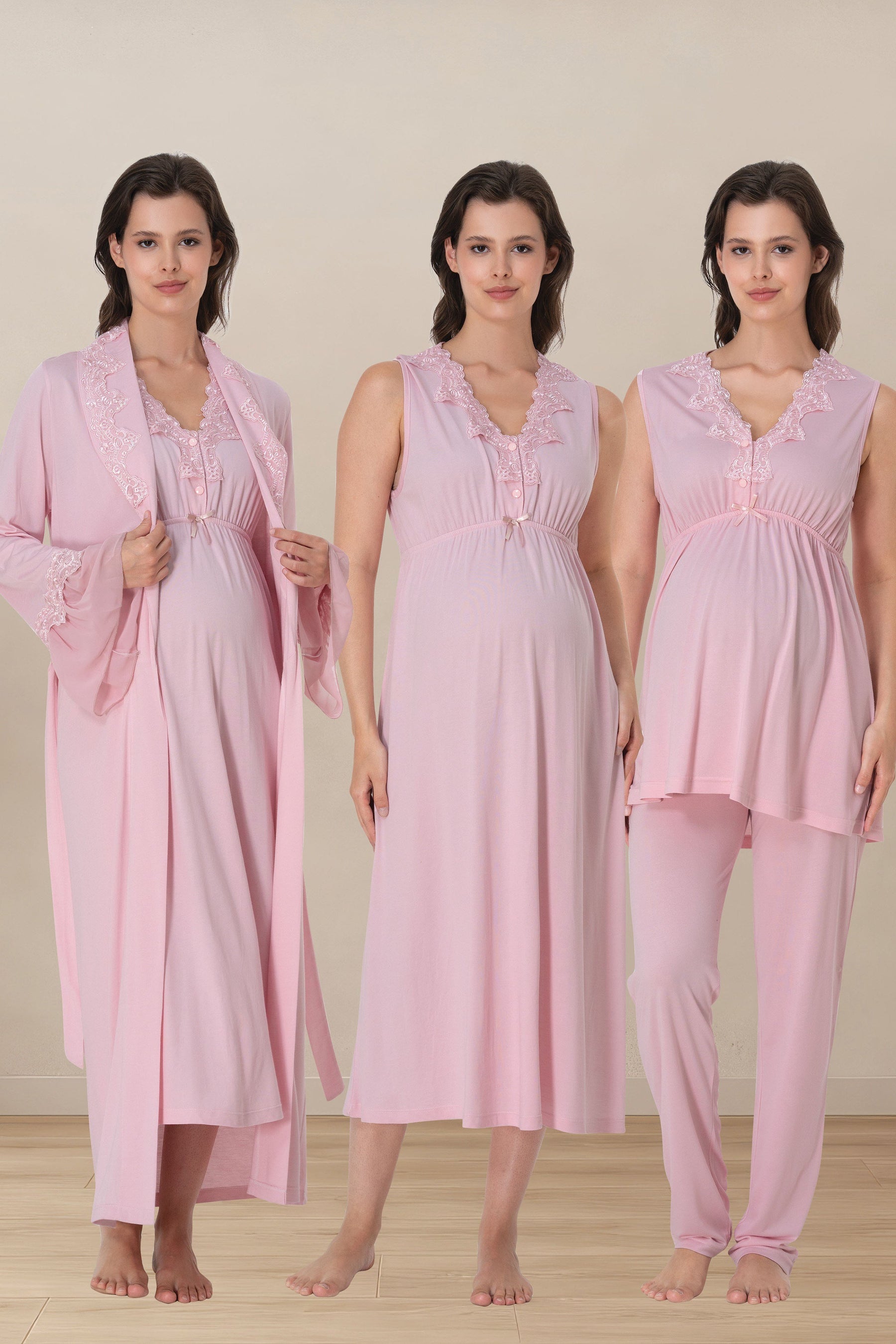 Elegant Lace Collar 4-Piece Maternity-Nursing Set Pink - 5066