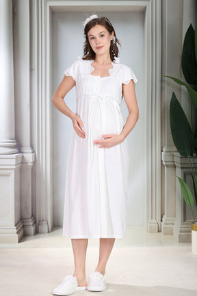 Eyelet Lace 4-Piece Maternity-Nursing Set Ecru - 5086