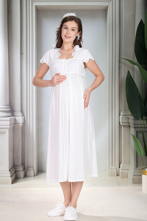 Eyelet Lace Maternity & Nursing Nightgown Ecru - 5083