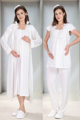 Eyelet Lace 4-Piece Maternity-Nursing Set Ecru - 5086